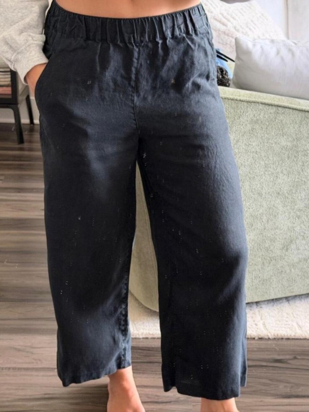 Cynthia Rowley Black 100% Linen Pants Wide Leg, Size Small